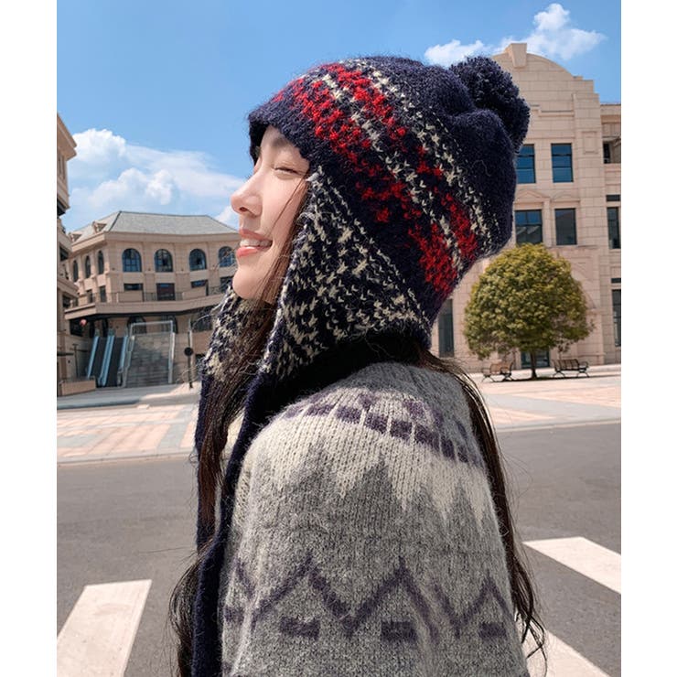 HERMES 幾何学模様 ニット帽 男女兼用 試し着用のみ HERMES 幾何学模様