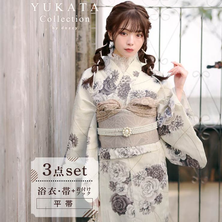 3点SET]アンティーク薔薇柄浴衣【YUKATA by dazzy】[品番：DY000028594