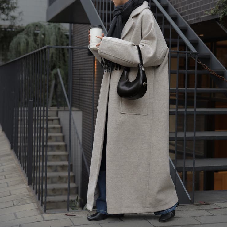 グレー ロングチェスターコート