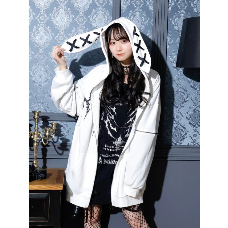 2WAYうさ耳ユニセックスZIP裏毛パーカー[品番：PLMW0012848]｜NOEMIE