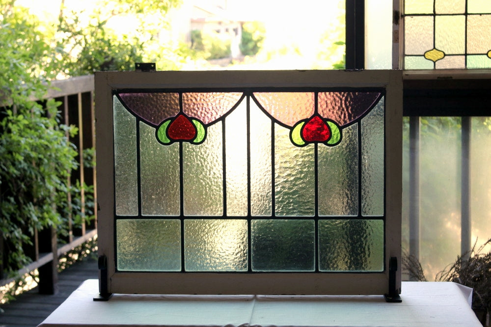 イギリスアンティーク ステントグラスの窓 73×75 フレーム付き