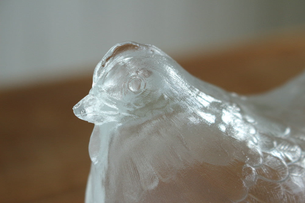 雌鶏のガラス製卵ケース（クリア）高さ12cm フランスアンティーク