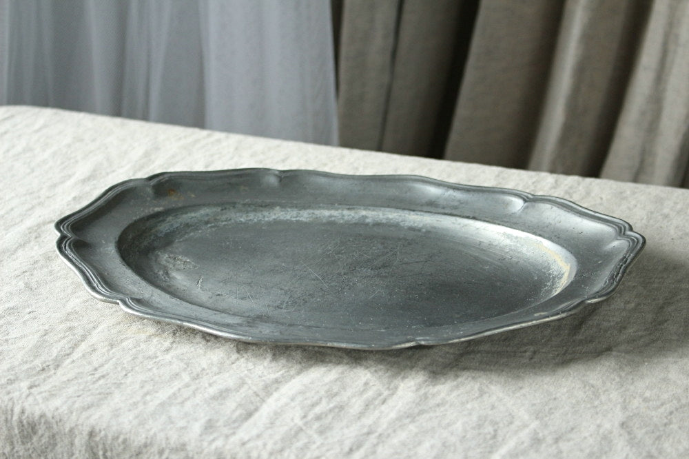 花リムエタンオーバルプレート（直径36x26cm） フランスアンティーク