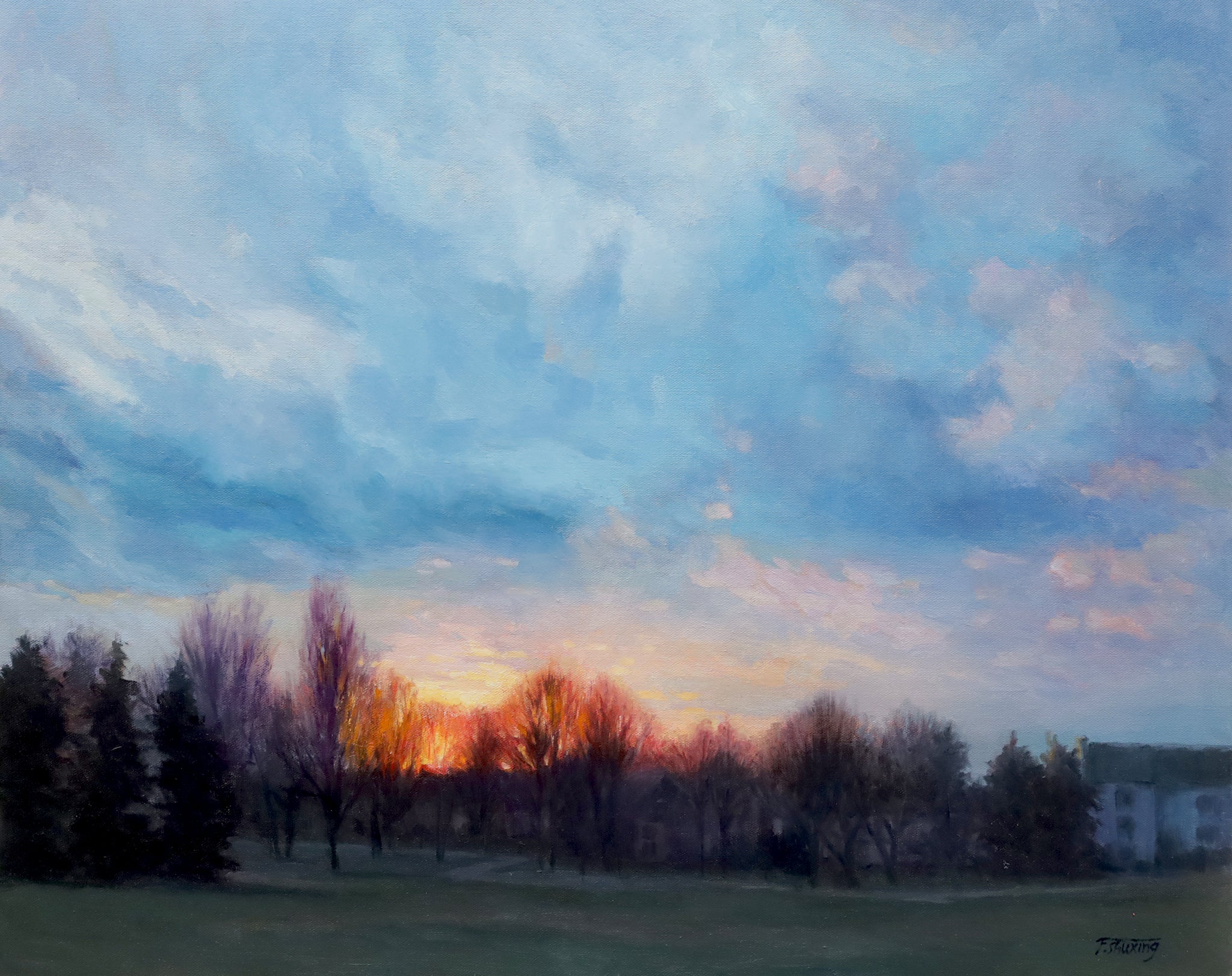 Park Sunset by Shuxing Fan - oil painting | UGallery
