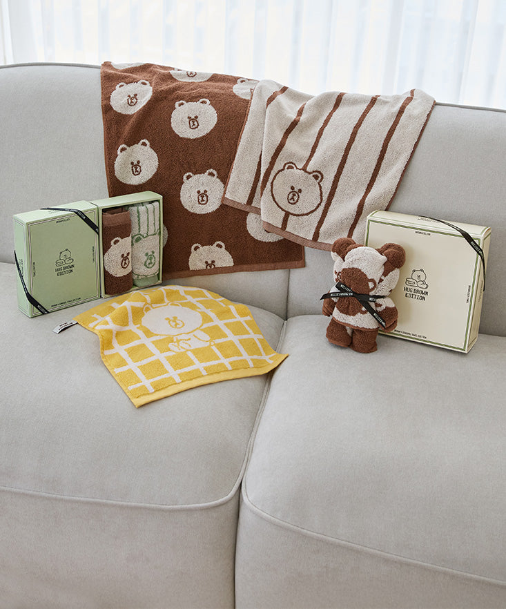 LINE FRIENDS | SONGWOL ブラウン型フェイスタオル(BR) ブラウン