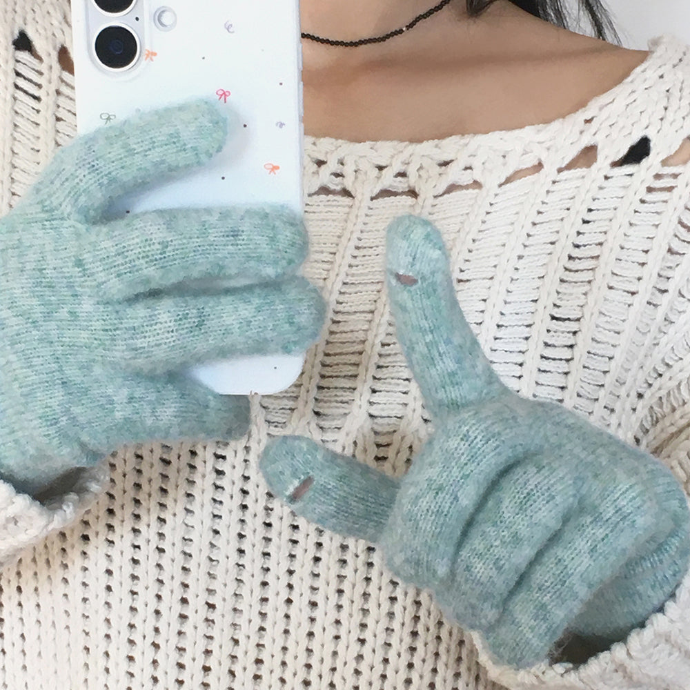 ナミングウールグラデーションニットタッチホールフィンガーグローブス