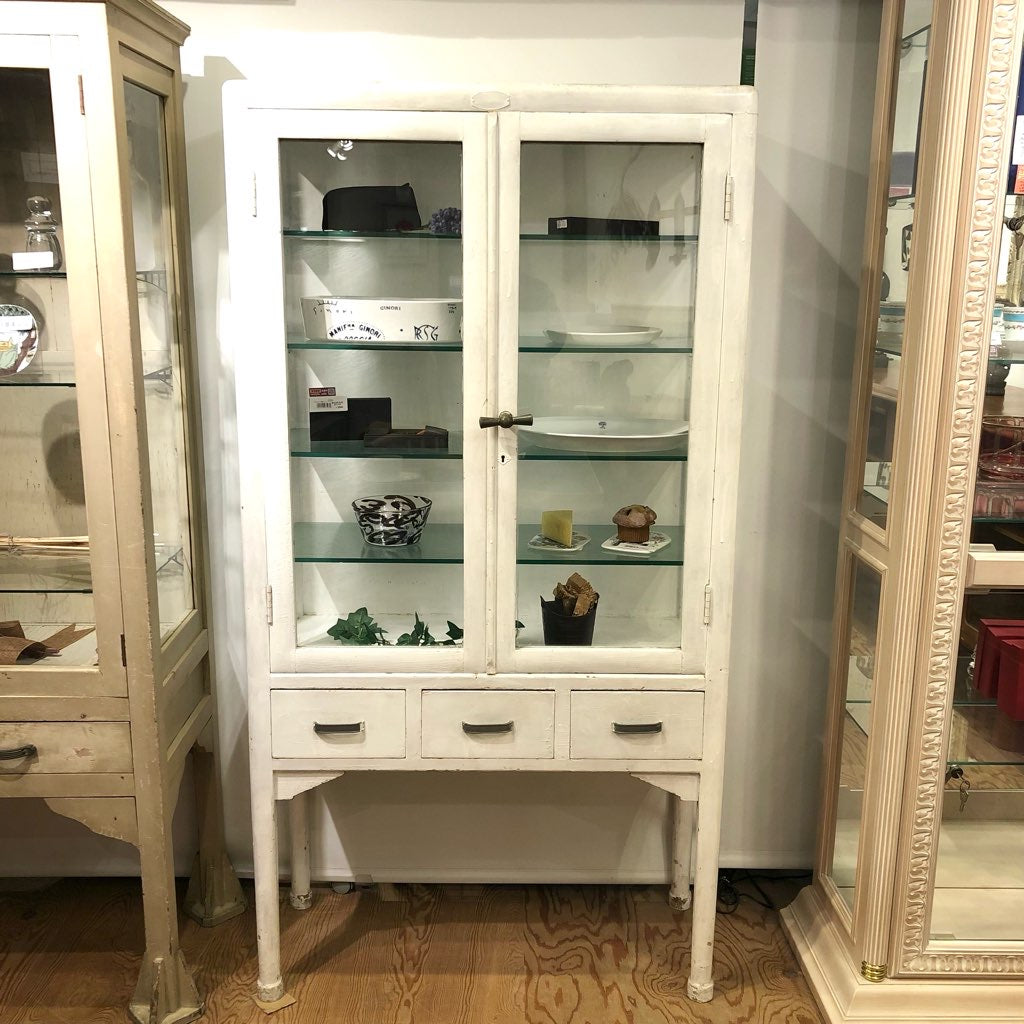 ケビント キャビネット アンティーク レトロ 医療棚 ガラス ホワイト