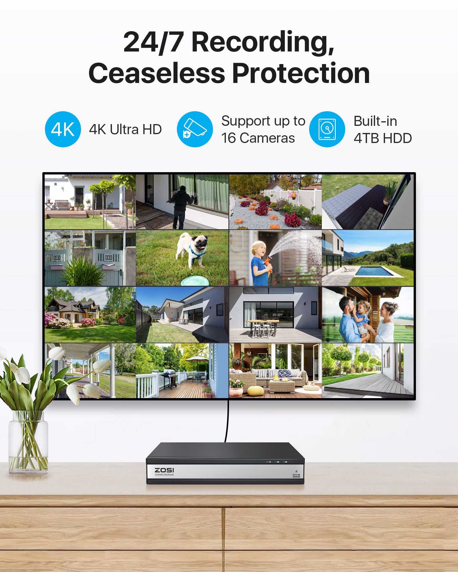 ZOSI公式】ZOSI 防犯レコーダー 16ch hdd 800万画素 poe防犯レコーダー
