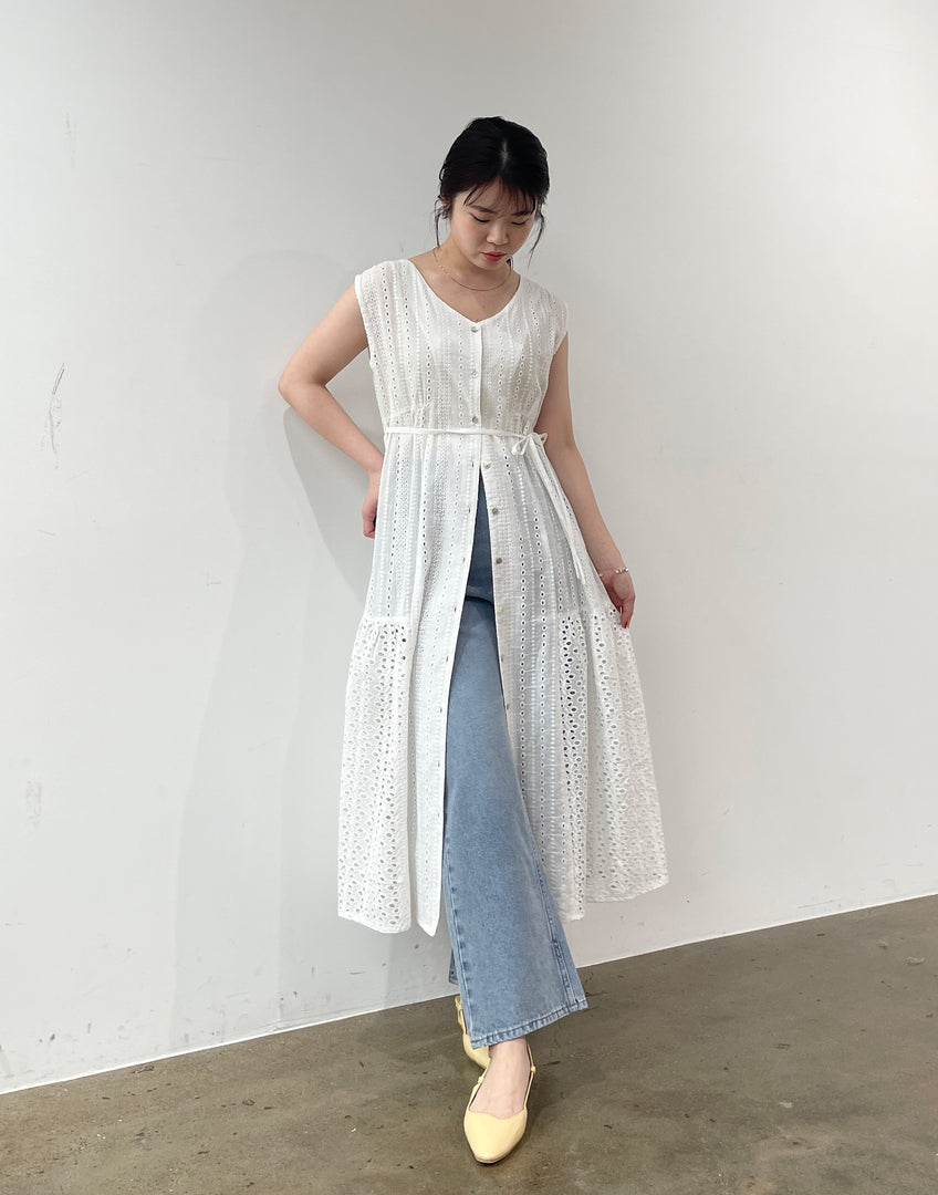 コットンレースサイドティアードワンピース-short & regular | 小柄