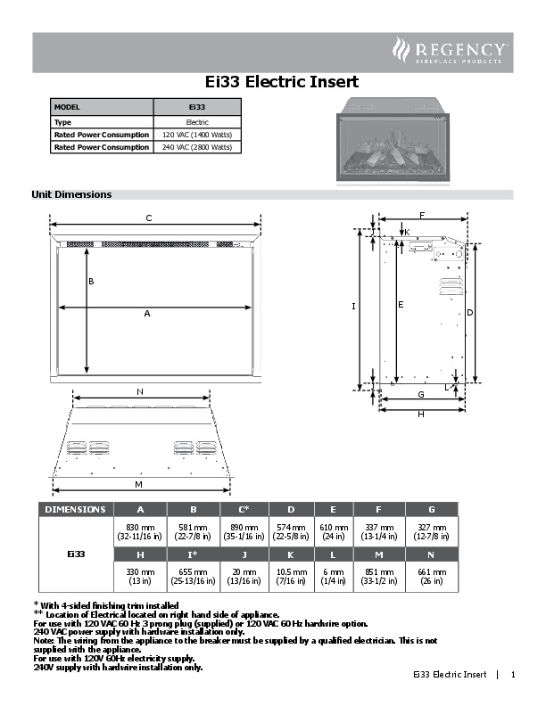 Regency® Atmosphere Ei33 Electric Fireplace Insert - Hearth Appliances