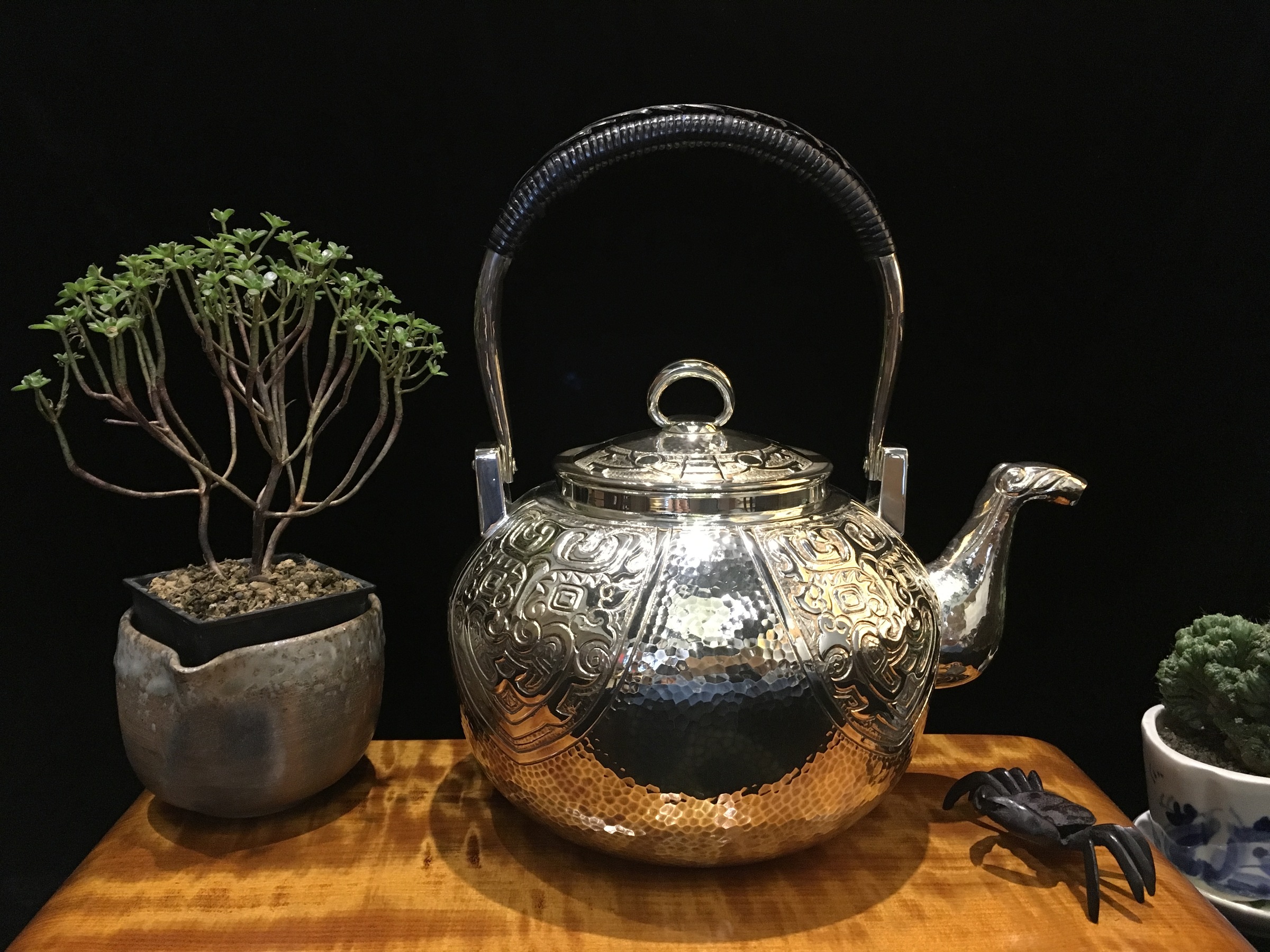 純銀製 ひしき形 湯沸 銀瓶 煎茶道具