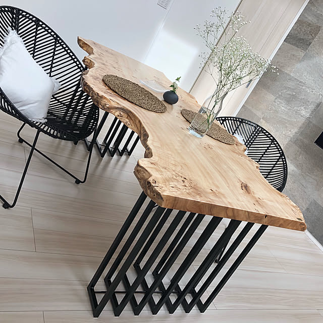 ポプラ一枚板テーブル店舗什器アイアン脚カフェディスプレイ民泊別荘