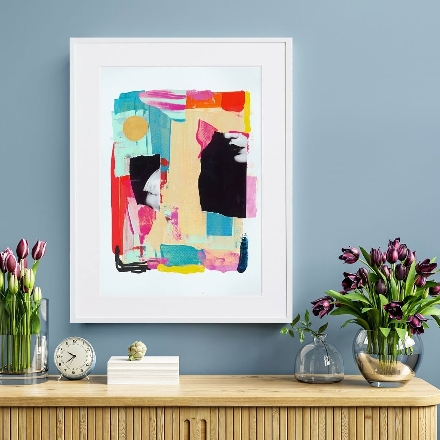 Fancy Art 抽象画 おしゃれコラージュ 英字 現代アート（フレーム付き