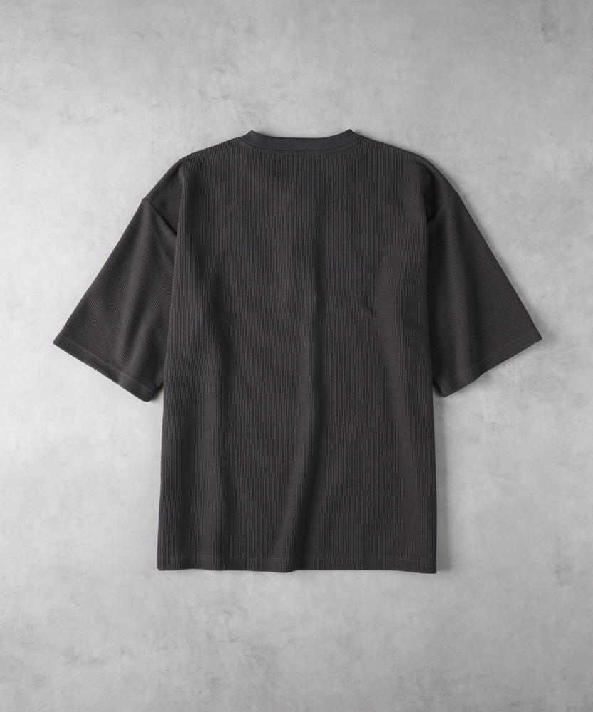 SATUR ブラック ヘンリーネック Tシャツ M ☆ SATUR ☆ Waffle Henry