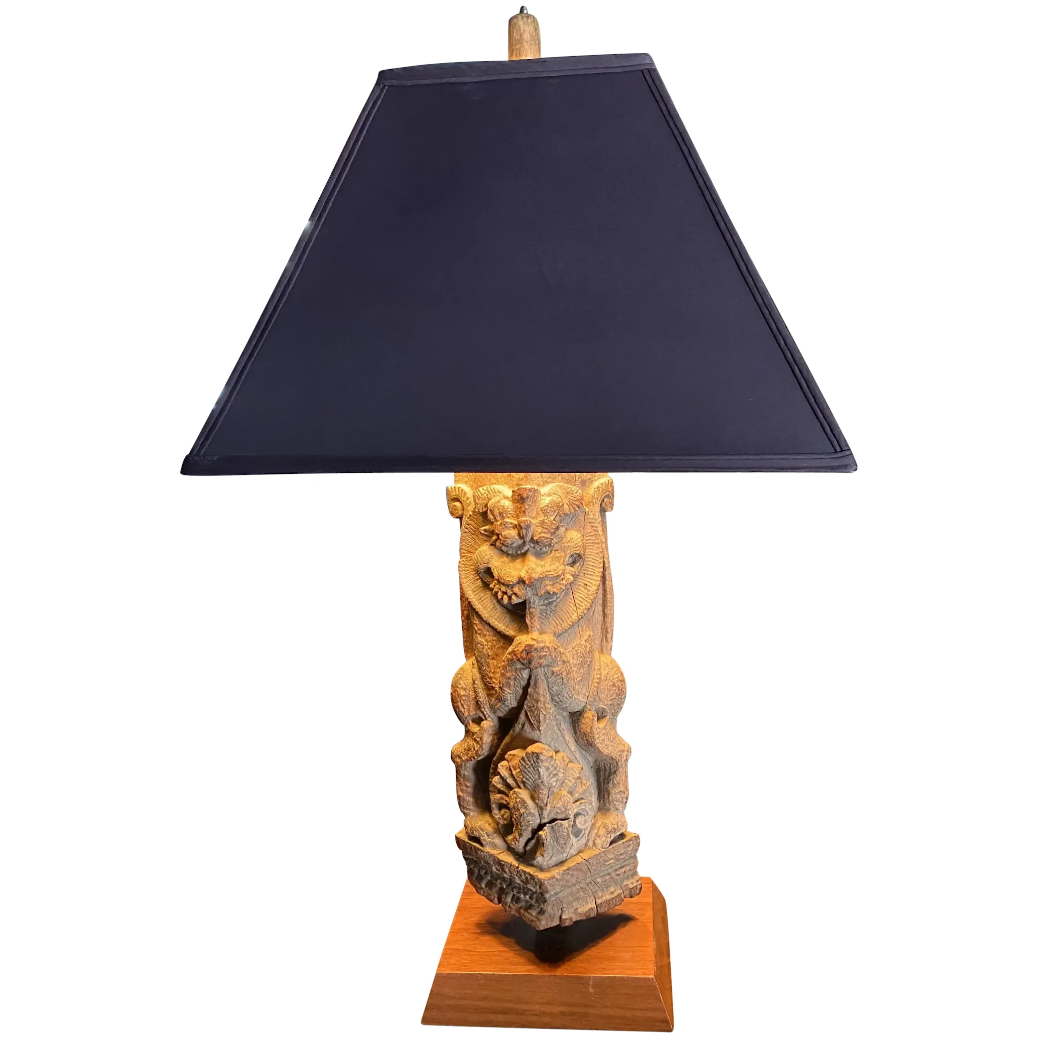 Antique Asian Carved Wooden Architectural Fragment Table Lamp. For