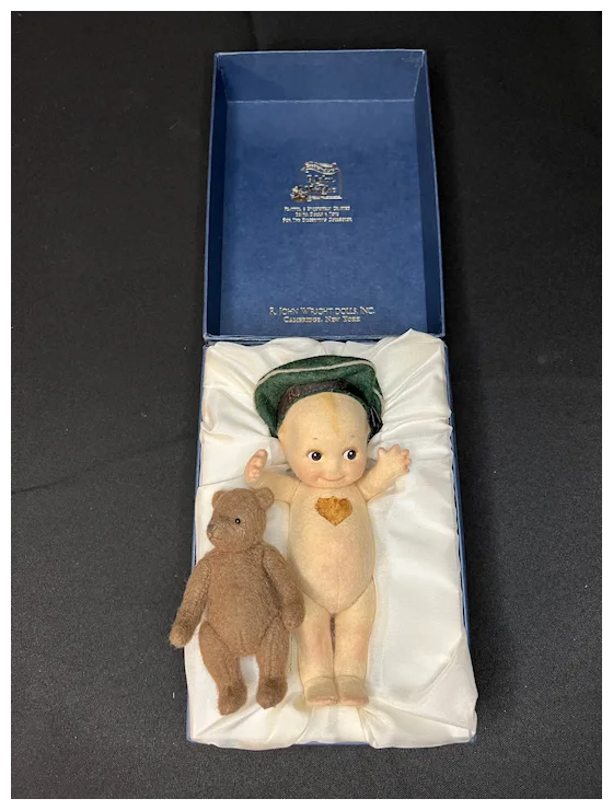 R. John Wright Kewpie Cloth Doll & Teddy Bear Original Box W