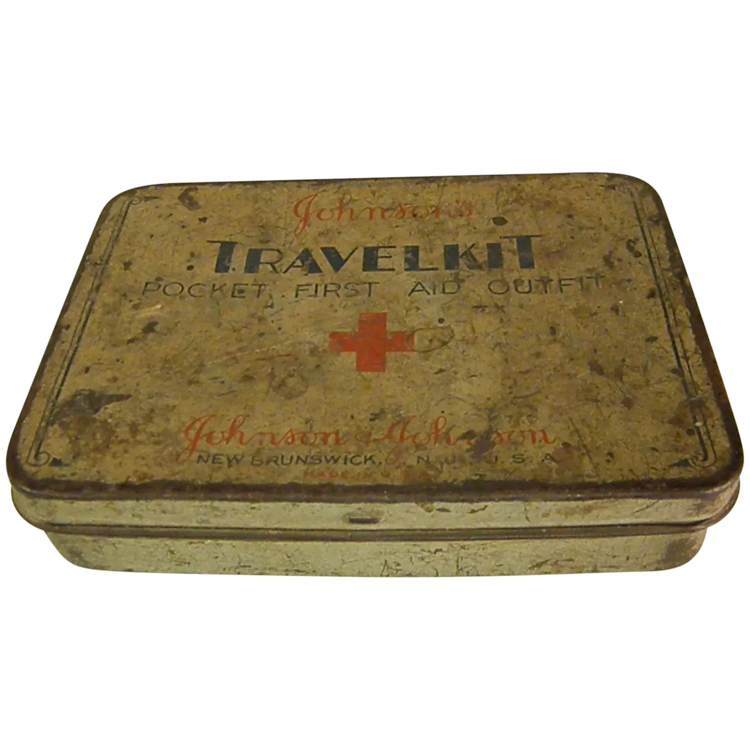 Well Worn Johnson and Johnson First Aid Kit. For Sale at Ruby Lane