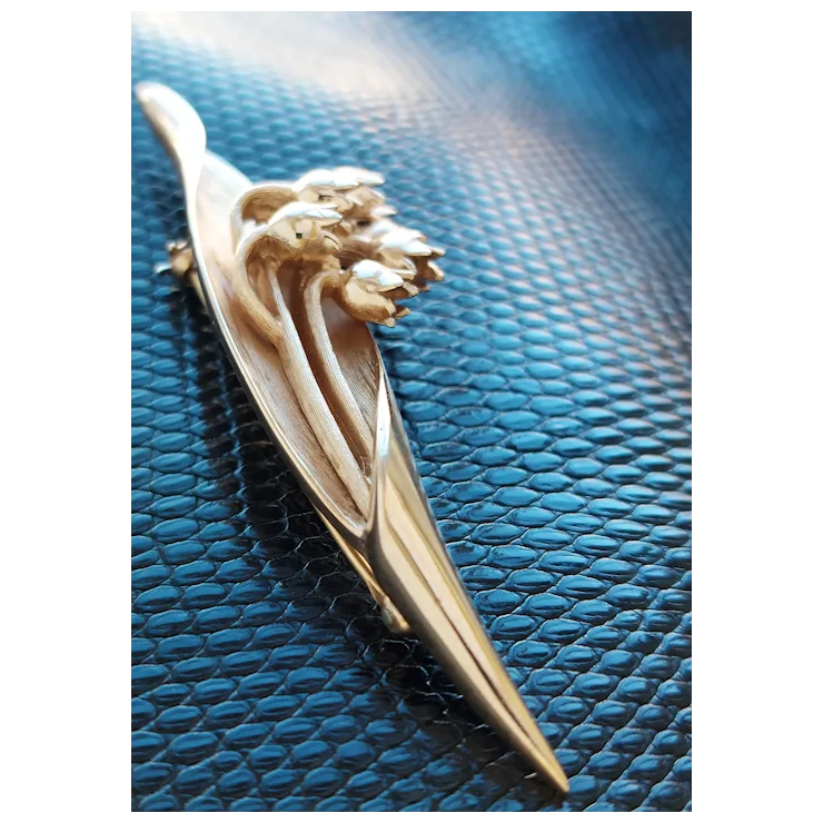 Mid-Century CROWN TRIFARI Signed Large Gold Plated Lily Of The