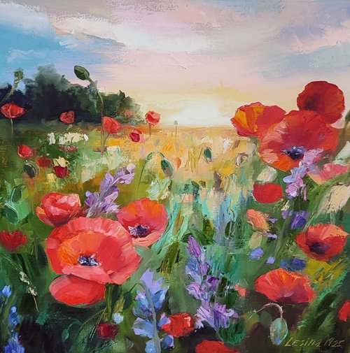 キャンバス油絵 専用 カラフルなお花をたくさん入れた花瓶 happy