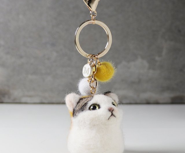 台湾 羊毛フェルト三花猫丸【フェイワ霏手作り】キーホルダー猫ペット