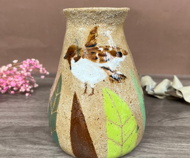 花模様の陶器壺 多色花模様の陶器壺 多色花模様