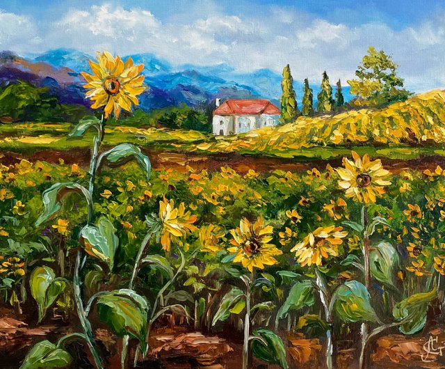 絵画 油絵 ひまわり 6F 夏の風景画