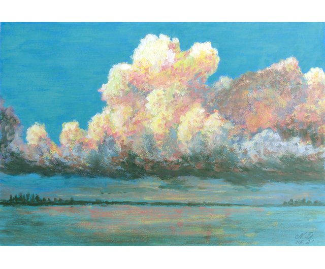 送料無料】ロシア 嵐の空の絵画 オリジナル アート ロサンゼルスの雲の