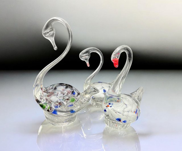イタリア ムラーノ - オリジナル ムラーノ ガラスの白鳥 3 個セット
