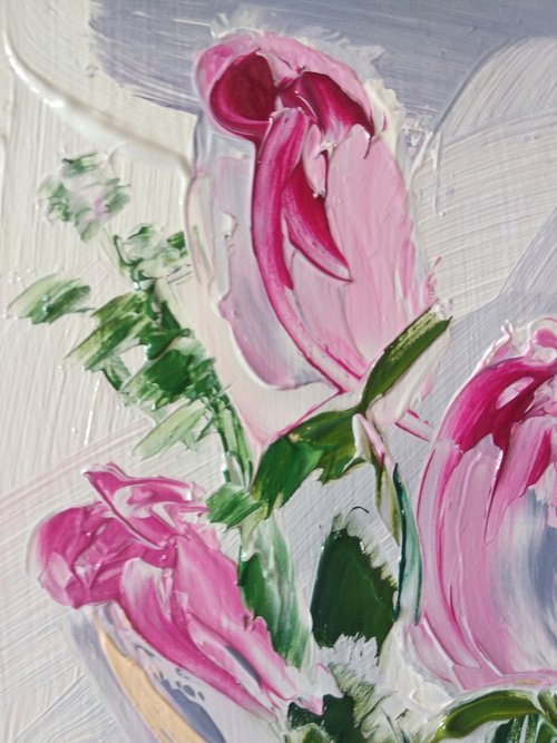 抽象画 チューリップと花 ハンドメイド インテリア アクリル画 BAEZ3