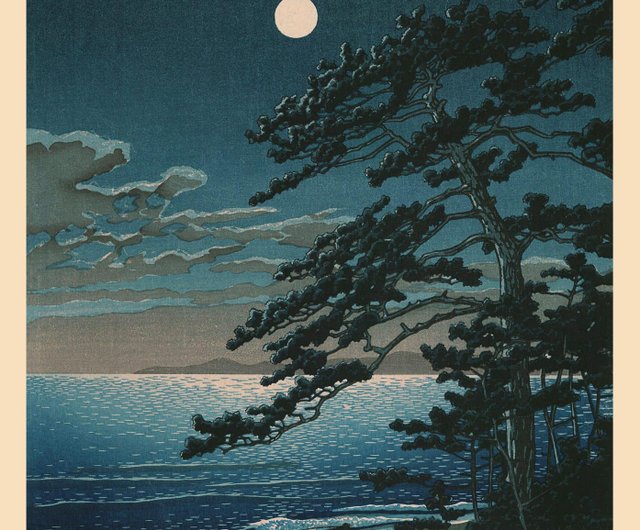 ☆川瀬巴水(二宮海岸)模写・谷村一男肉筆油彩画・F6・新品額付き