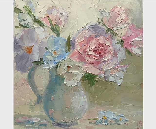 肉質油絵 横 F6 バラの花と花瓶 青木今陽 額装仕上げ品 肉質油絵 横 F6