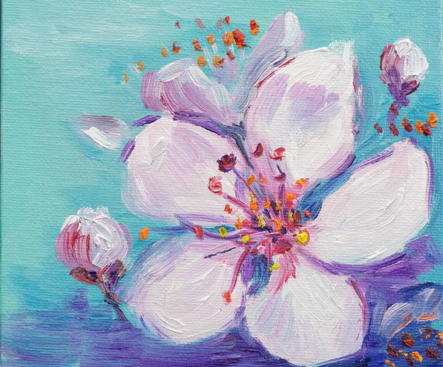 絵画 油絵 ワベ・シゲヨシ 春の花 真作保証 油彩画 桜 スプリング 絵画