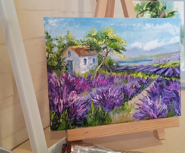 ウクライナ トスカーナ州のラベンダーの絵。ラベンダー畑の絵。オイル