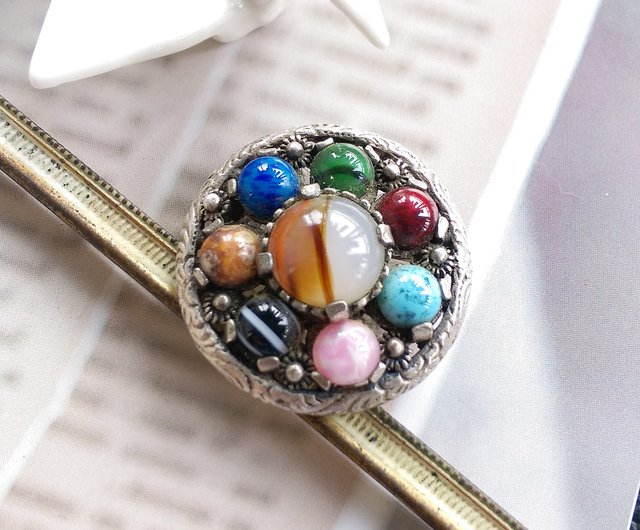 s0076 カラーストーンとシルバーのブローチ ケルト紋様 カラーストーン