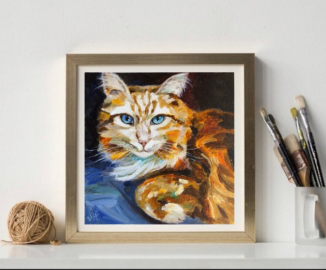 白猫と花の木 F3 キャンバス 油彩画 油絵 絵画 白猫と花の木 F3