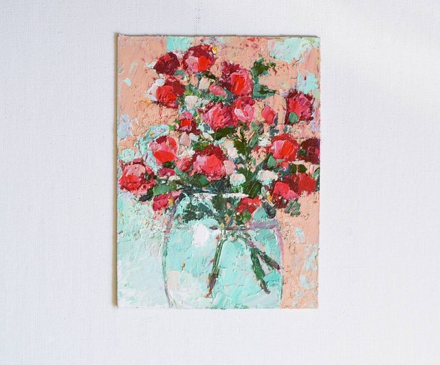 油絵 ヘラモノクロームからの赤い花 油絵 ヘラ様専用モノクロームから