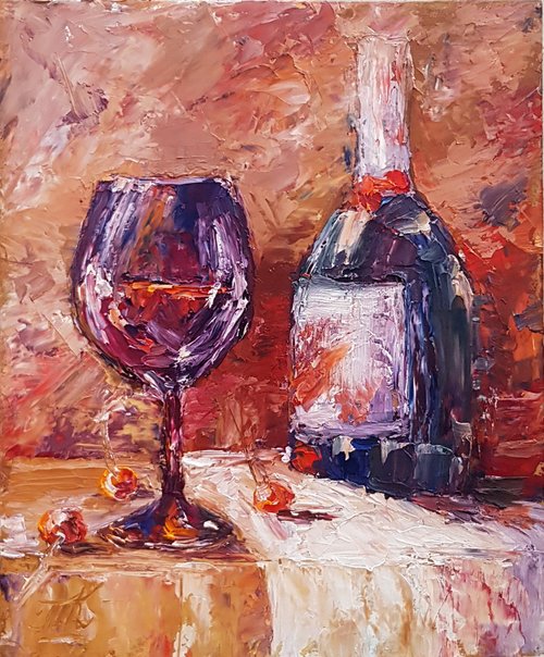 絵画 インテリア 油絵 uF6-061504 静物 果物 ワイン ポット 絵画