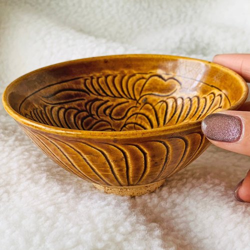 蓬瀛 耀州窯 団菊茶碗 天目茶碗 茶道具 宋時代 北宋時代 古美術