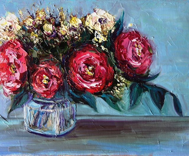 油絵ポットとバラ 油絵ポットとバラ 油絵ポットとバラ 油絵 バラ