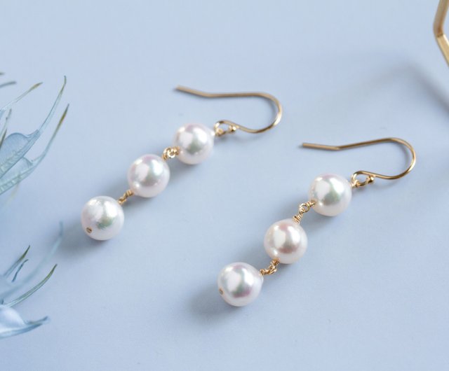 バロックパール 三連ピアス あこや真珠 14kgf / Triple Baroque Akoya