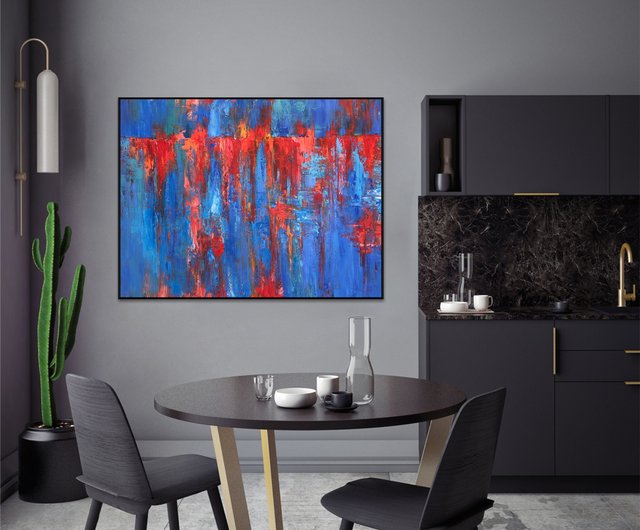 スペイン 大胆な赤と青の色調で描かれたダイナミックな抽象表現主義の