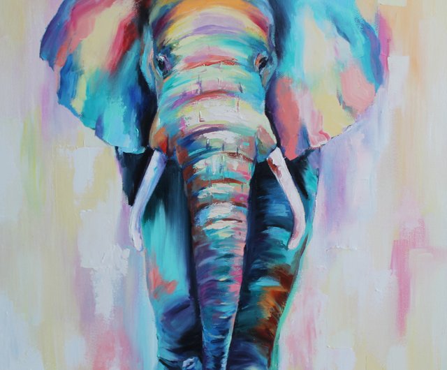 ロシア カラフルな象の絵の動物オリジナルアートキャンバス象の油の