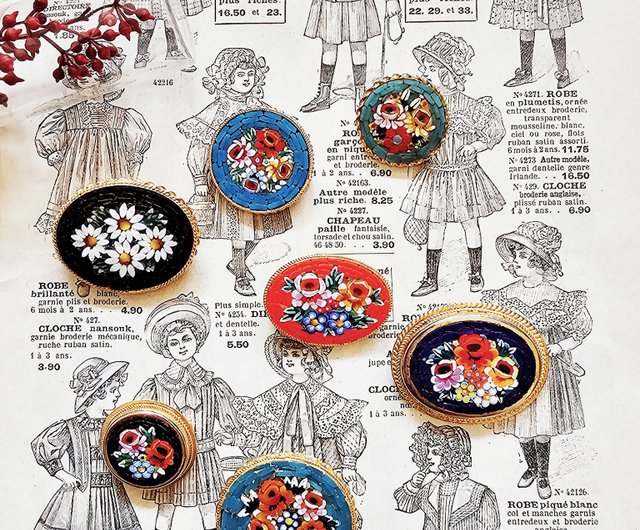 アメリカ合衆国 ヴィンテージ マイクロモザイク ブローチ【イタリア製