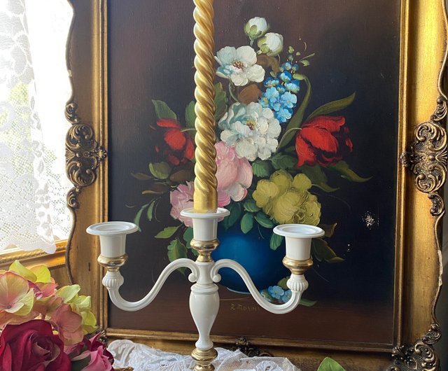 イギリス】ヴィンテージ キャンドルホルダー ブロンズ ゴールド3灯