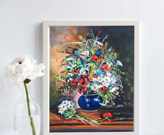 絵画 。壁掛け絵原画手描き【部屋の中で花瓶を片付ける少女とバレエを