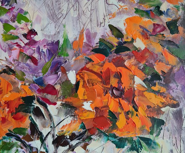 ロシア 花のオリジナル油絵キャンバス油彩抽象画花瓶の花 Artdilia