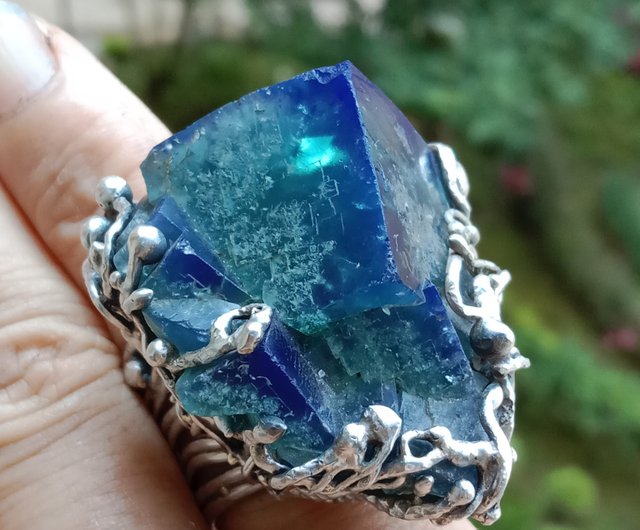 青い石の16号シルバーリングとペンダントセット シルバー ブルー