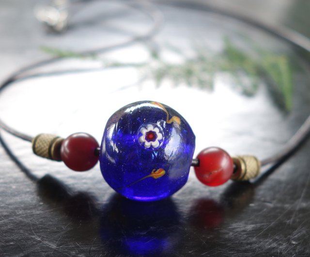 台湾 とんぼ玉 清朝 鳳凰眼 ガラス玉 ネックレス 古びたガラス玉 古珠