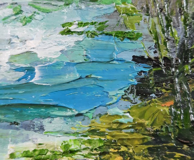 ロシア 池の絵睡蓮の絵オリジナルの油絵小さな壁の芸術抽象 AsheArt