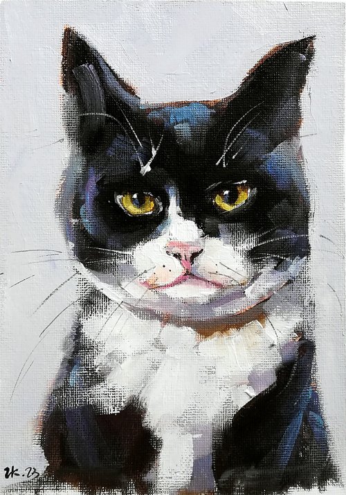 オーダーの品 自作絵画 猫とうさぎの肖像画 オーダー品 自作絵画 猫と
